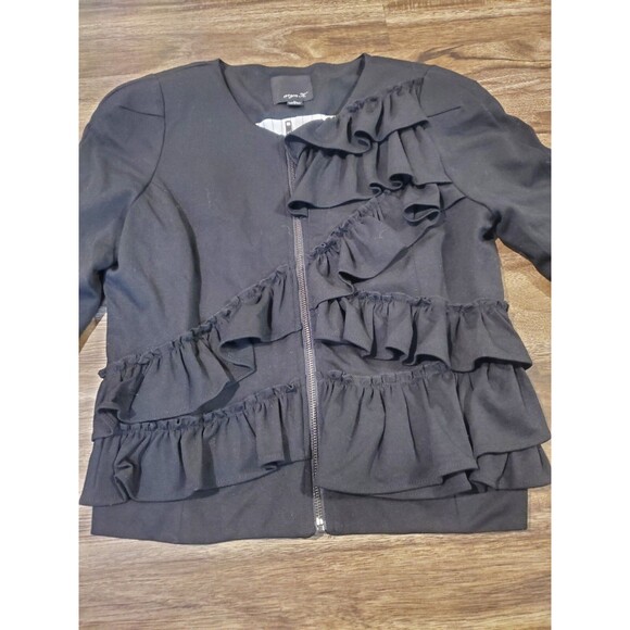 Aryn K. Women's Medium Lined Full Zip Ruffled Jacket Black - Picture 3 of 6
